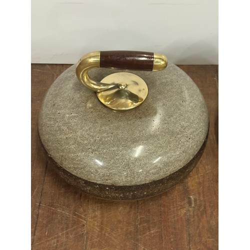 73 - Pair of antique full size Scottish granite curling stones with brass and wood handles (excellent con... 