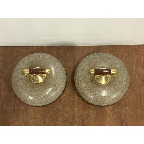 73 - Pair of antique full size Scottish granite curling stones with brass and wood handles (excellent con... 