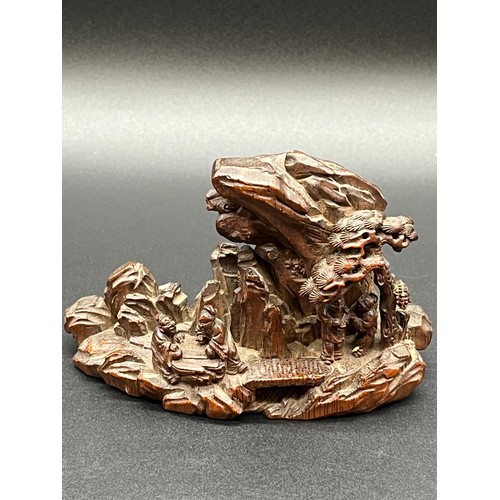 98 - Vintage Chinese box wood carving/landscape sculpture 4x3