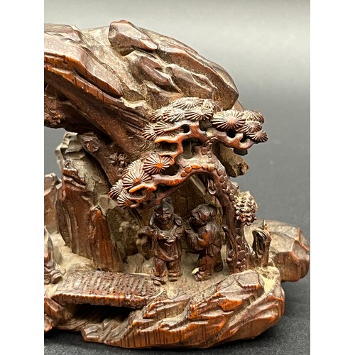 98 - Vintage Chinese box wood carving/landscape sculpture 4x3