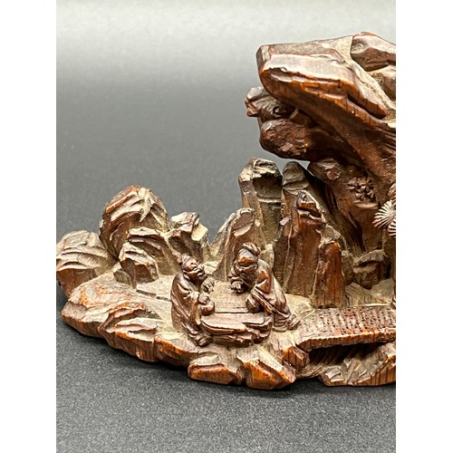 98 - Vintage Chinese box wood carving/landscape sculpture 4x3