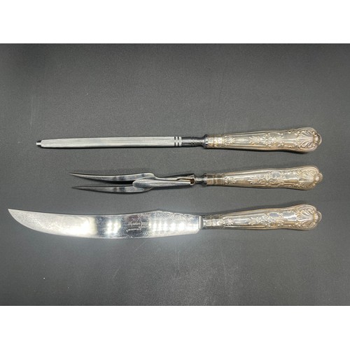 92 - Vintage Harrison Bros. 3 piece queens pattern silver handled carving set 1979