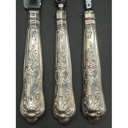 92 - Vintage Harrison Bros. 3 piece queens pattern silver handled carving set 1979