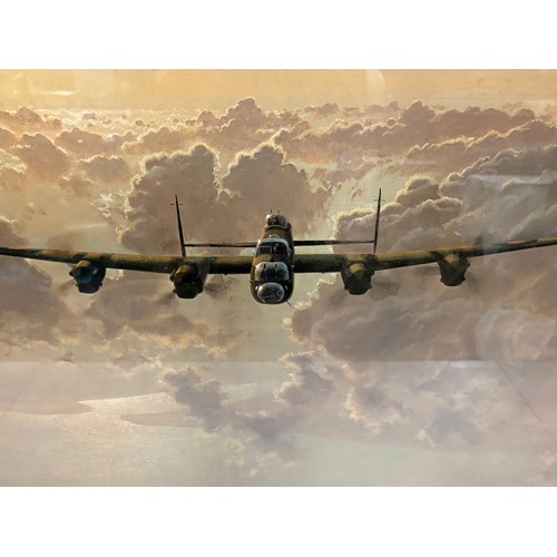 93 - Large framed print of a Lancaster bomber in flight by Coulson 1983 37x31