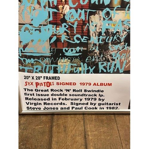 71 - Framed sex pistols the great rock and roll swindle signed by Steve Jones and Paul Cook in 1982 (Info... 