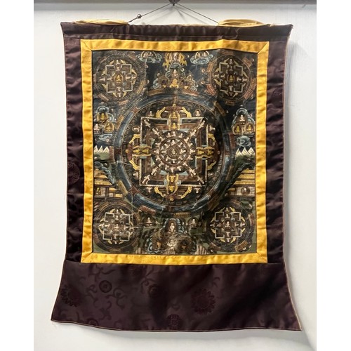 112 - Antique hand painted Tibetan Mandala Thangka hanging prayer flag scroll with silken borders  26