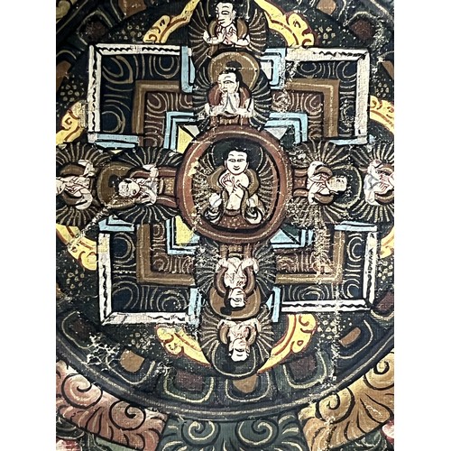 112 - Antique hand painted Tibetan Mandala Thangka hanging prayer flag scroll with silken borders  26