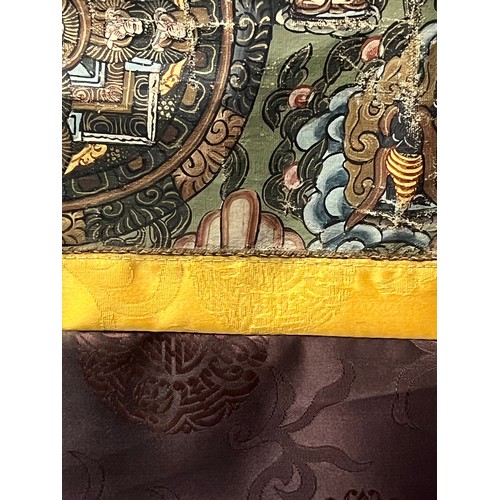 112 - Antique hand painted Tibetan Mandala Thangka hanging prayer flag scroll with silken borders  26
