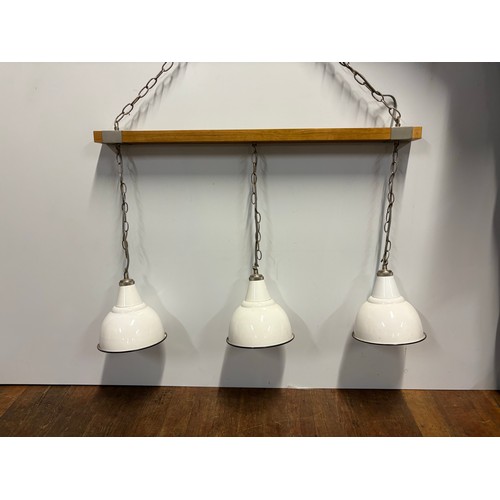 233 - A next Georgetown 3 light bar ceiling light with industrial style ivory shades