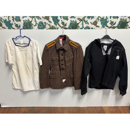240 - Original Bulgarian army wool tunic along with US navy sailors tunic and female royal navy tunic top.