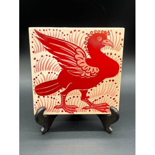 269 - Margery Clinton red lustre Phoenix tile, made at her Templelands studio in Dunbar 6