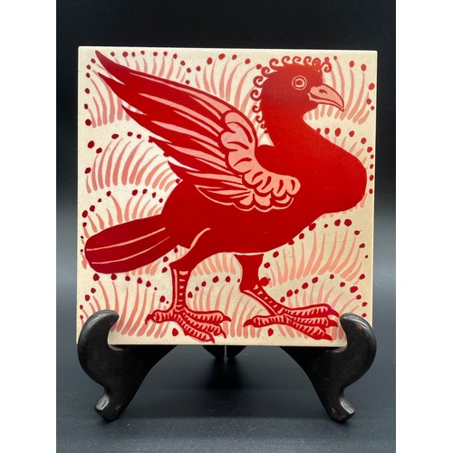 269 - Margery Clinton red lustre Phoenix tile, made at her Templelands studio in Dunbar 6