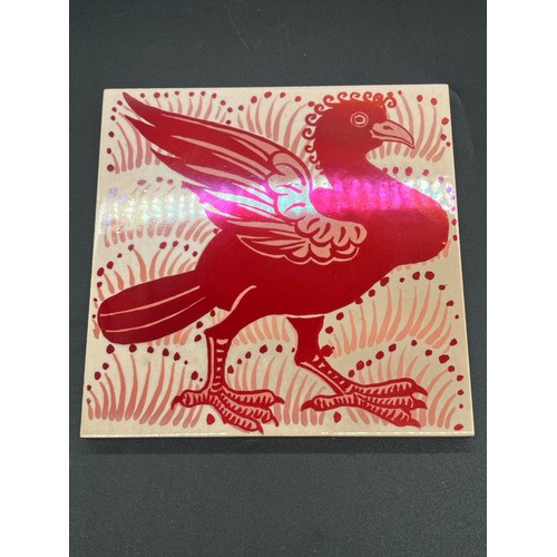 269 - Margery Clinton red lustre Phoenix tile, made at her Templelands studio in Dunbar 6