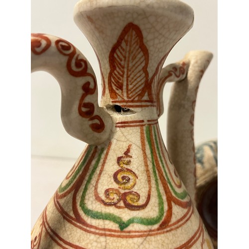 337 - 2 x antique Chinese Ewers (as found) along with blue and white Chinese teapot. Tallest is 8