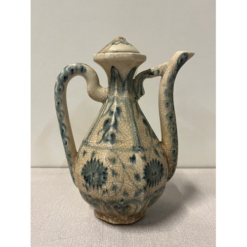 337 - 2 x antique Chinese Ewers (as found) along with blue and white Chinese teapot. Tallest is 8