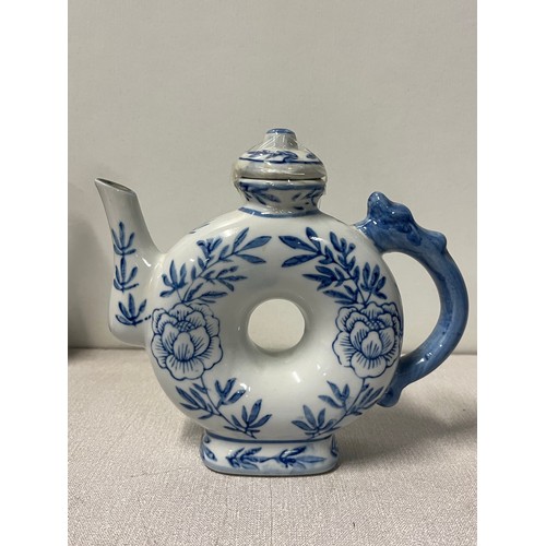337 - 2 x antique Chinese Ewers (as found) along with blue and white Chinese teapot. Tallest is 8