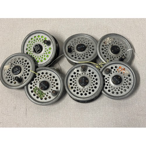 354 - 7 x Leeda Rimfly reels and spools- some with line.