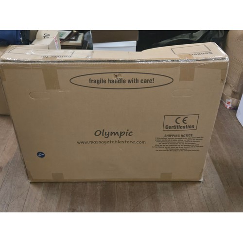 362 - New & Boxed, Olympic PAR2 S25 massage table with face cushion, face cradle, arm & carrying case in a... 