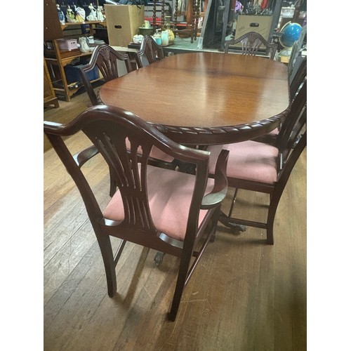 379 - dining table with six chairs to include 2 carvers