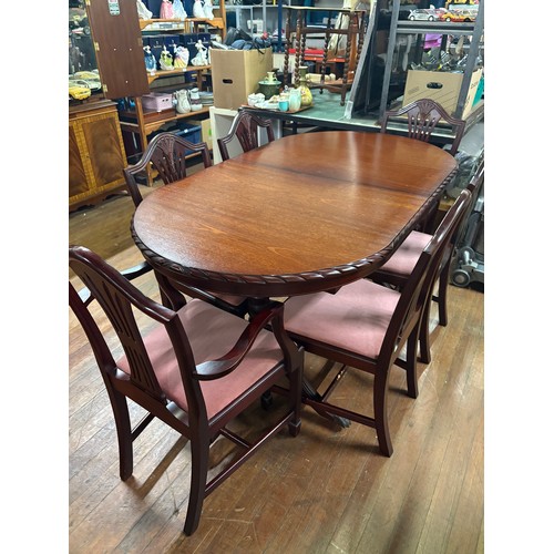 379 - dining table with six chairs to include 2 carvers