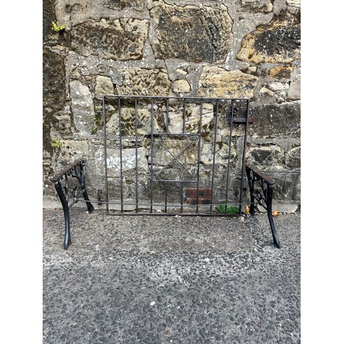 381 - Pair of ornate cast iron table legs along with vintage wrought iron garden gate, 35.5x30