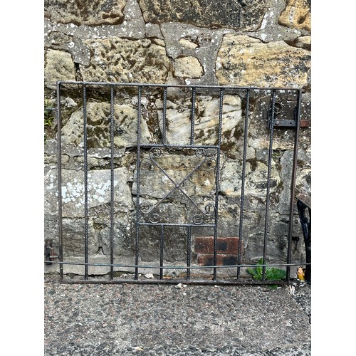 381 - Pair of ornate cast iron table legs along with vintage wrought iron garden gate, 35.5x30