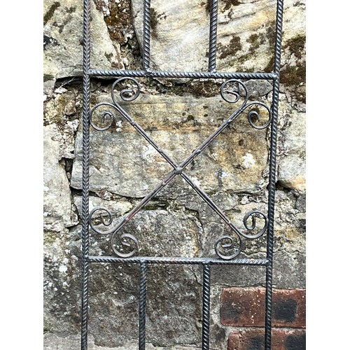 381 - Pair of ornate cast iron table legs along with vintage wrought iron garden gate, 35.5x30