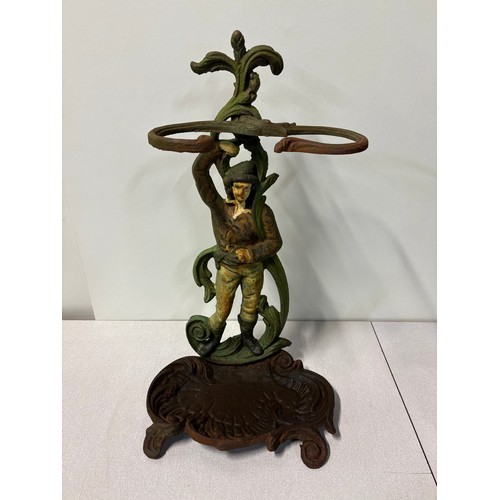 103 - Vintage art nouveau painted cast iron figural umbrella/stick stand, 22