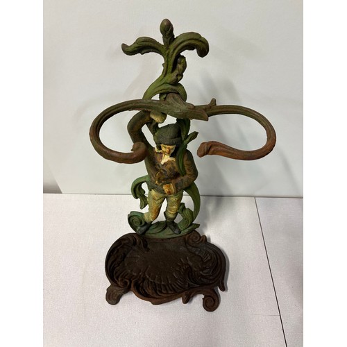 103 - Vintage art nouveau painted cast iron figural umbrella/stick stand, 22