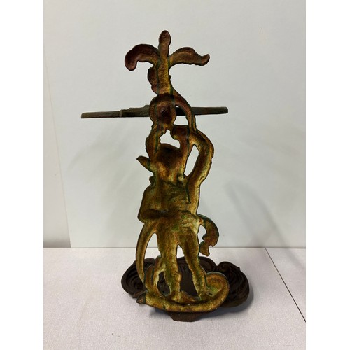 103 - Vintage art nouveau painted cast iron figural umbrella/stick stand, 22