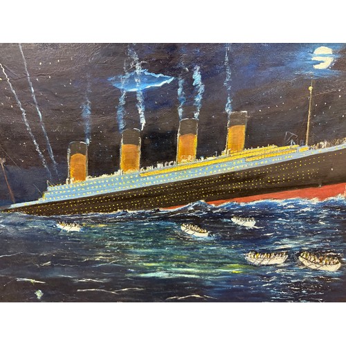 351 - Large gilt framed oil painting by D. M. Hancock depicting the sinking of the Titanic, 35x25