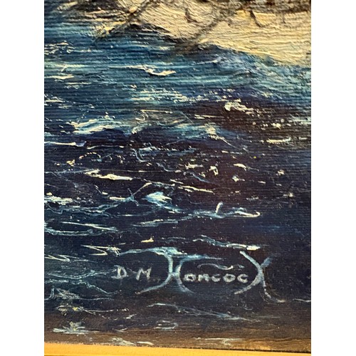 351 - Large gilt framed oil painting by D. M. Hancock depicting the sinking of the Titanic, 35x25
