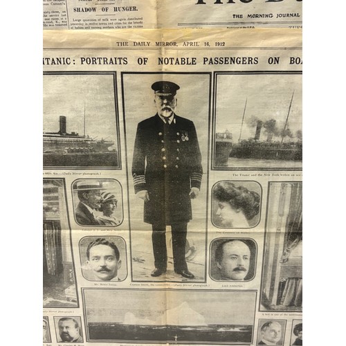 352 - Framed newspaper cutting from the daily mirror showing/ reporting the sinking of the titanic in 1912... 