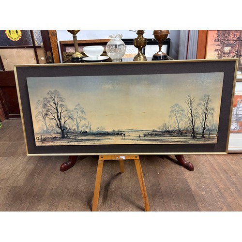 250 - Large framed print of spring fields by renowned British landscape artist Ronald Norman Folland, 50x2... 