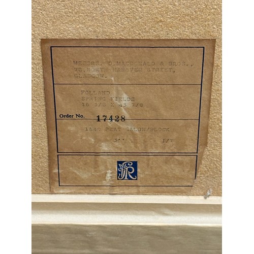 250 - Large framed print of spring fields by renowned British landscape artist Ronald Norman Folland, 50x2... 