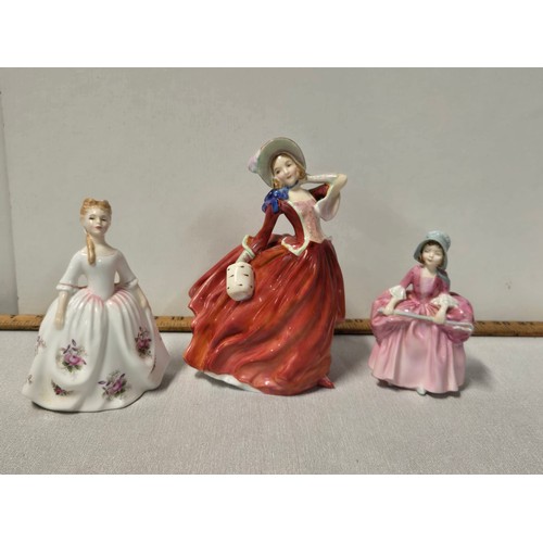 227 - 3 Royal Doulton Figurines to include 'Little Bo Peep', 'Autumn Breezes' & 'Lavender Rose.', tallest ... 