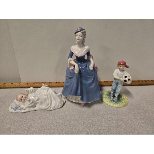 228 - Ladies of Fashion Regina Coalport figurine along with 2 Royal Doulton figurines to include New Baby ... 