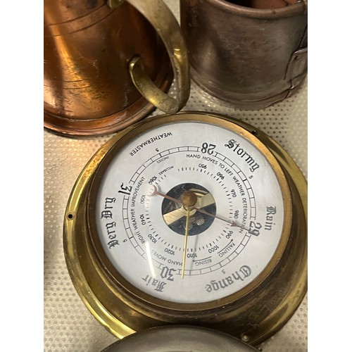 264 - Tray of collectables to include spelter figure, barometers and Burn's door stop etc.