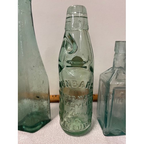366 - Collection of antique advertising stoneware bottles and jars along with antique glass bottles to inc... 