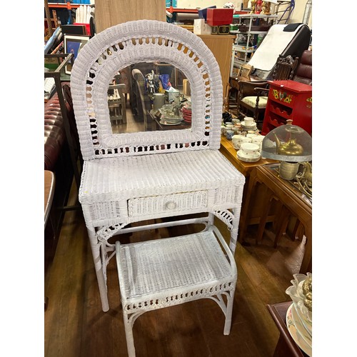 231 - Vintage ratan mirrored dressing table and stool.