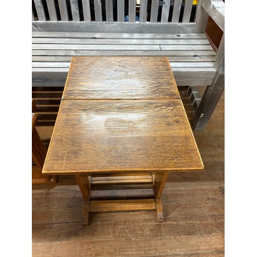 235 - 2 small oak art deco tables, 1 with a flip top.