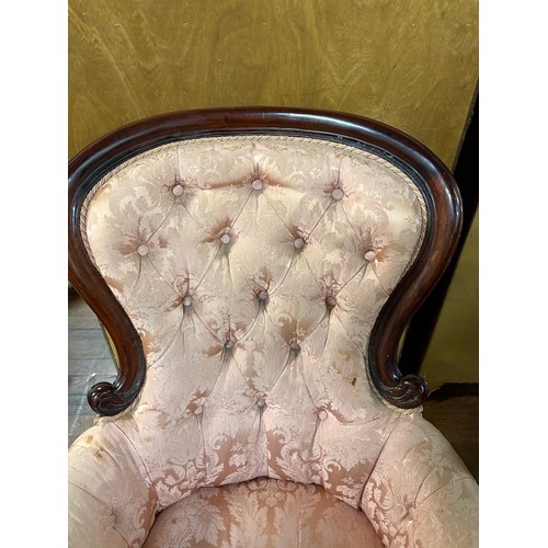 236 - Victorian mahogany framed gentleman's arm chair with button back and carved supports (needs cleaned)... 