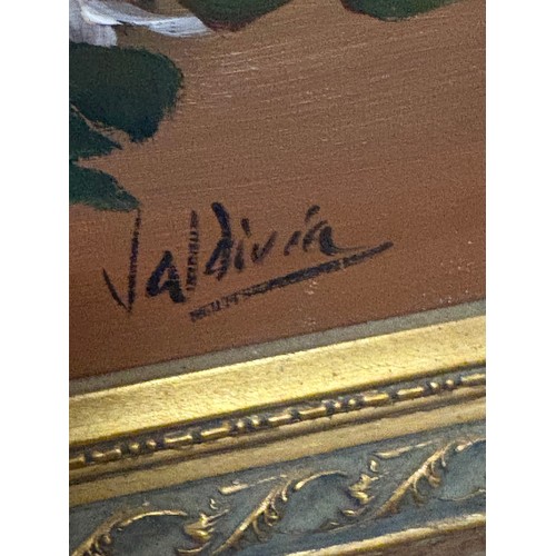 345 - gilt framed oil painting depicting basket of flowers, signed Valdivia 27x21.5