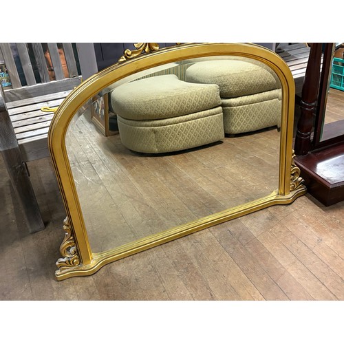 347 - Large vintage gilt framed over mantle mirror with scroll design, 48x36