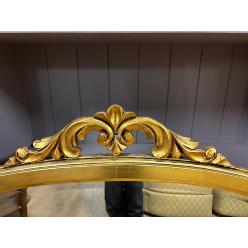 347 - Large vintage gilt framed over mantle mirror with scroll design, 48x36