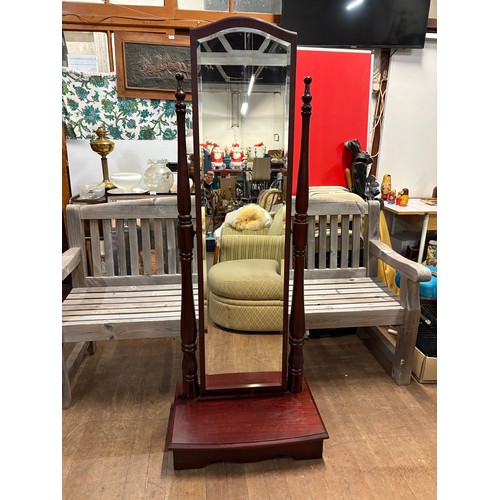 364 - Freestanding mahogany cheval mirror.
