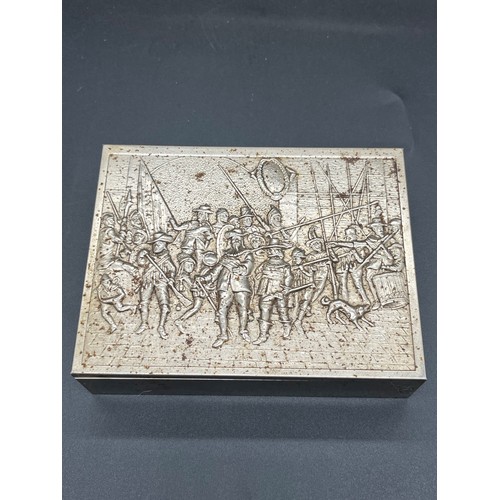 372 - 2 vintage white metal cigarette boxes along with embossed white metal jewellery box.