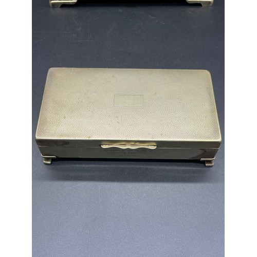 372 - 2 vintage white metal cigarette boxes along with embossed white metal jewellery box.