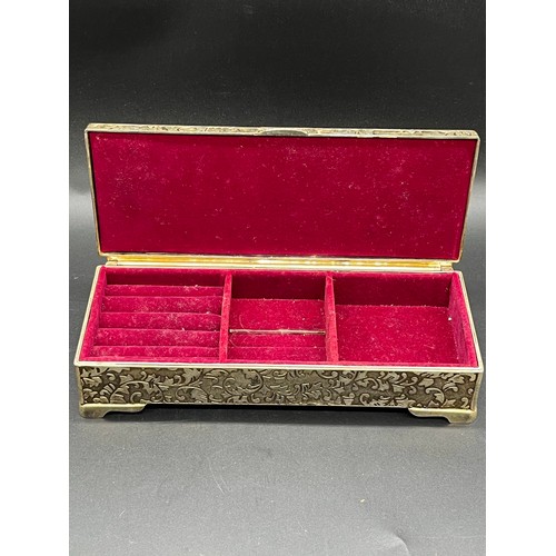 372 - 2 vintage white metal cigarette boxes along with embossed white metal jewellery box.