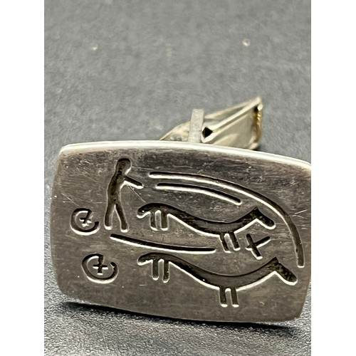 72 - Pair of Jorgen Jensen modernist cufflinks in vintage Georg Jensen box. Fully stamped to the back.